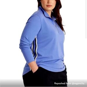 LAUREN RALPH LAUREN Navy Blue Zippered Shirttail Hem Long Sleeve Mock Neck Top